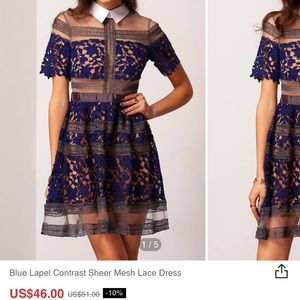 Blue Lapel Lace Dress (self portrait dupe)